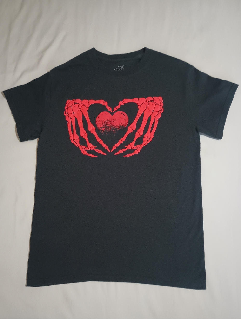 Neon Riot Red Skeleton Hands Heart T-Shirt